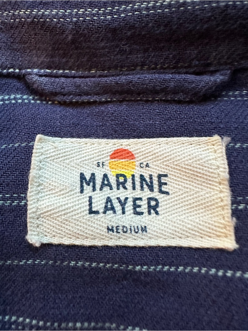 Marine Layer Navy Striped Casual Button-Down Shirt - Picture 3 of 5
